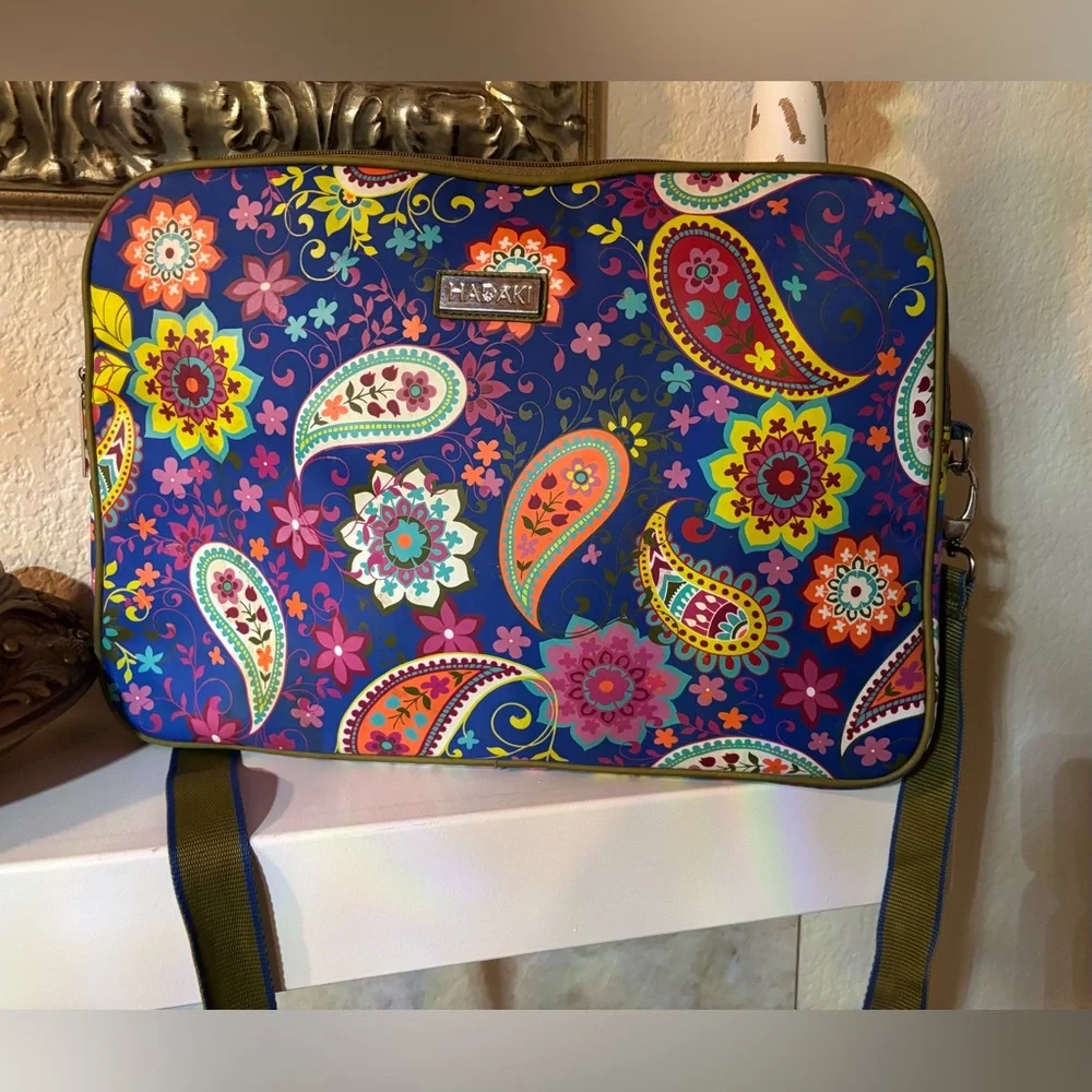 Hadaki Blue Paisley Floral Laptop Bag | Padded | Crossbody Shoulder Case | 15